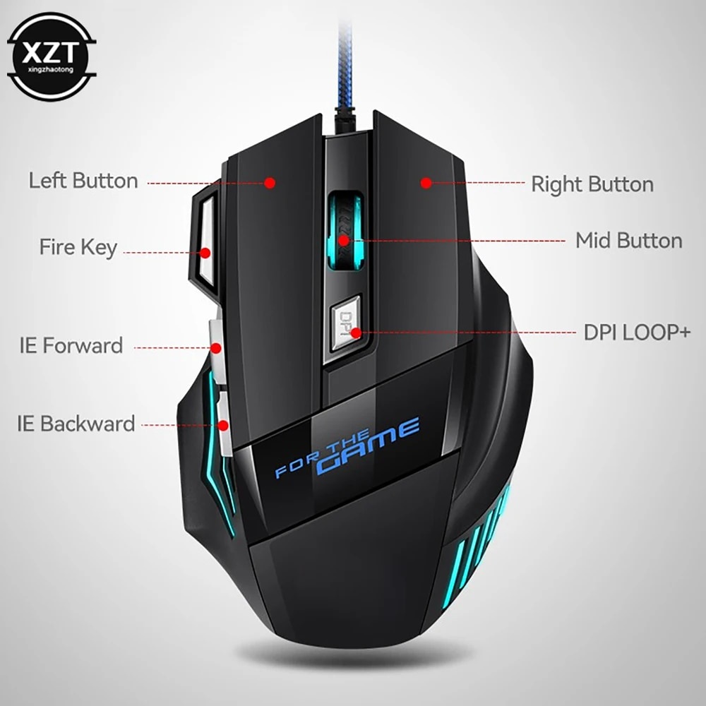 ☫Wired Gaming Mouse 7 Button 5500 DPI LED Optical USB Gamer Computer ...