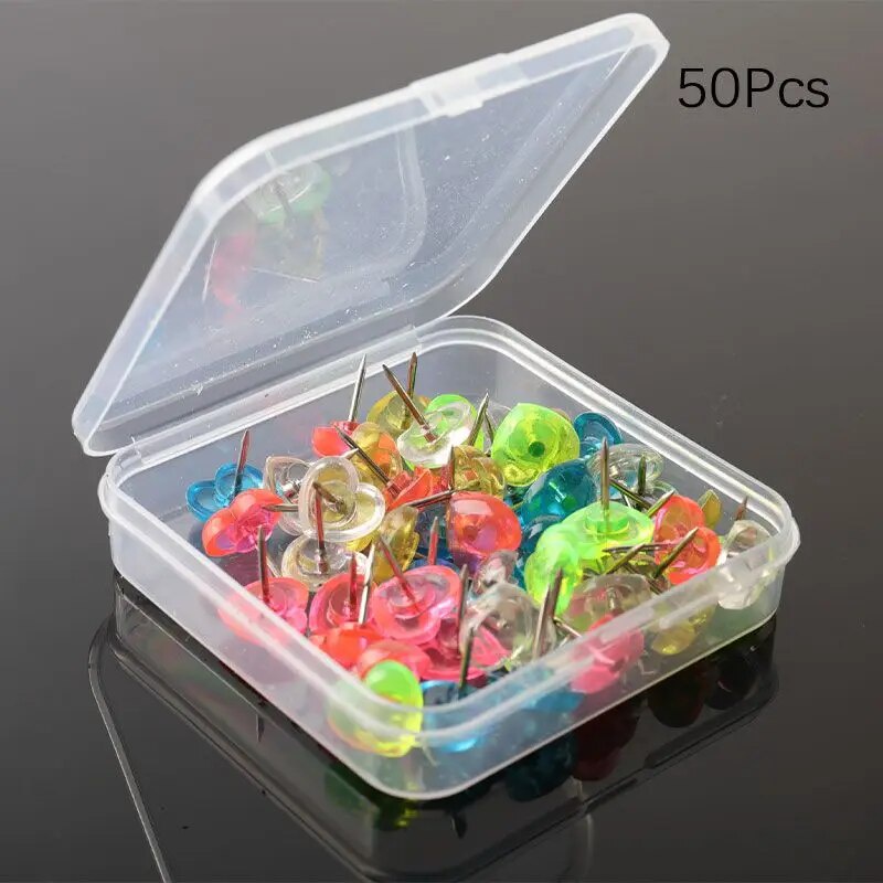 29h 50/100pcs Heart Shape Plastic Cork Board Safety Colored Push Pins