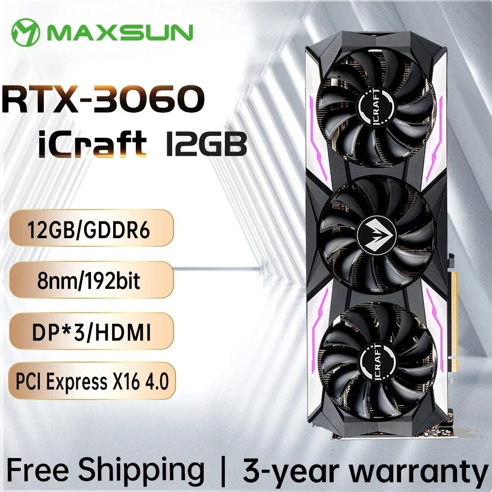 -MAXSUN Graphics Cards Full New RTX 3060 iCraft OC 12G 8G GDDR6 GPU ...