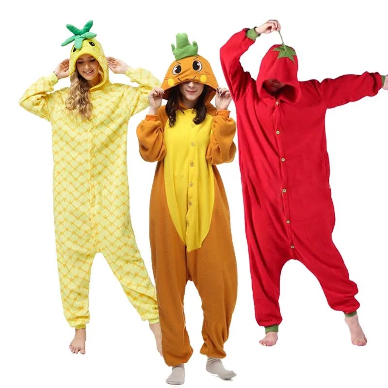 ┱Women Pajamas Cartoon Kigurumi Fruits Cosplay Costume Onesies For