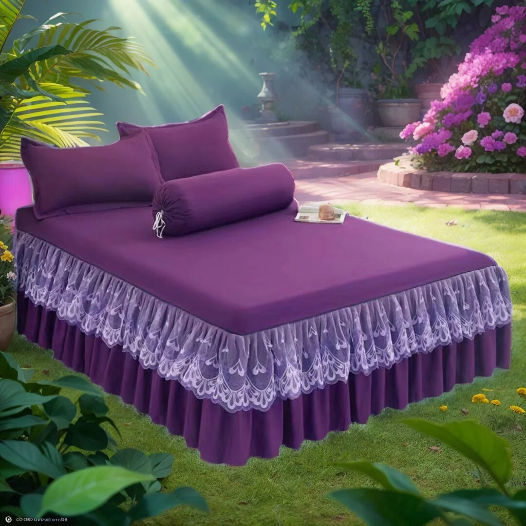 ☢1-Piece Sexy Lace Purple Bedspread Fashion Flower Print Bed Dress ...