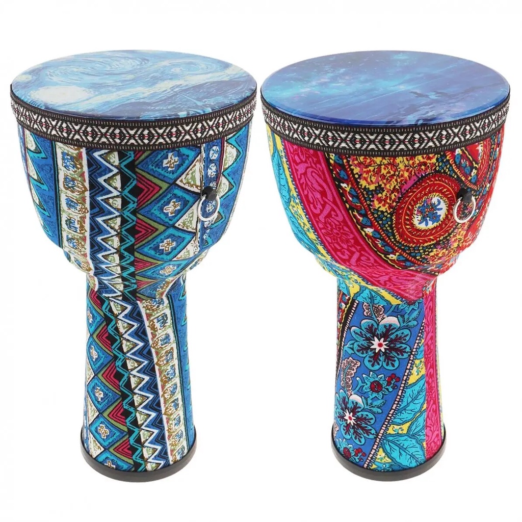 044 8.5 Inch Red Blue African Djembe Drum Colorful Cloth Art ABS Barrel ...