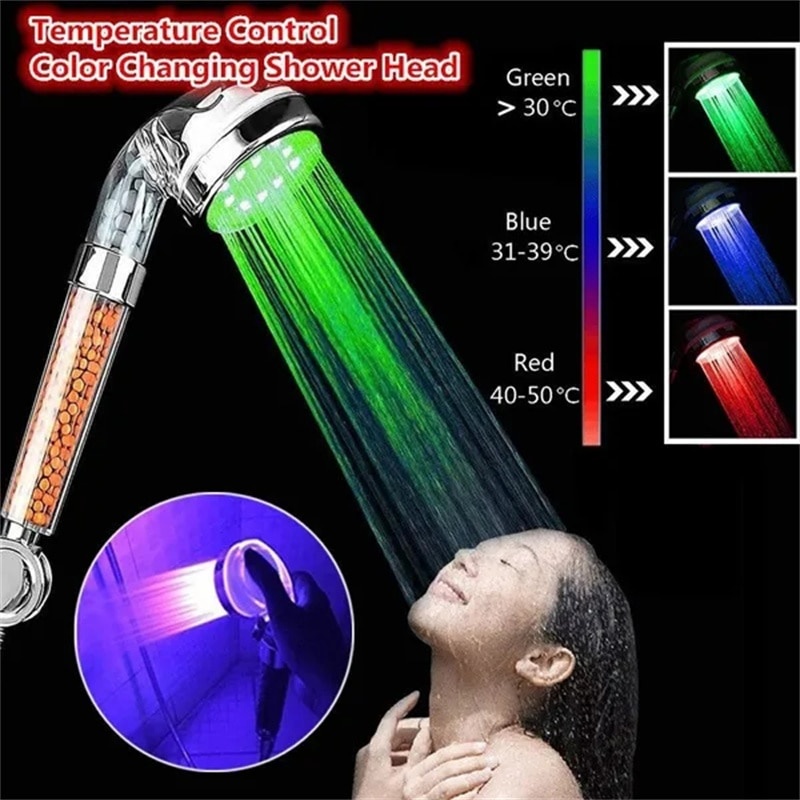 Temperature Control Color Changing LED High Pressure Anion SPA Shower ...