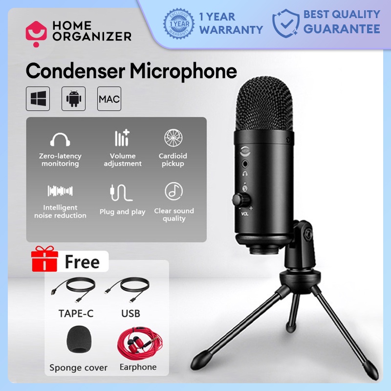 USB Condenser Microphone for PC Recording Vlogging Videoke Studio Mic ...