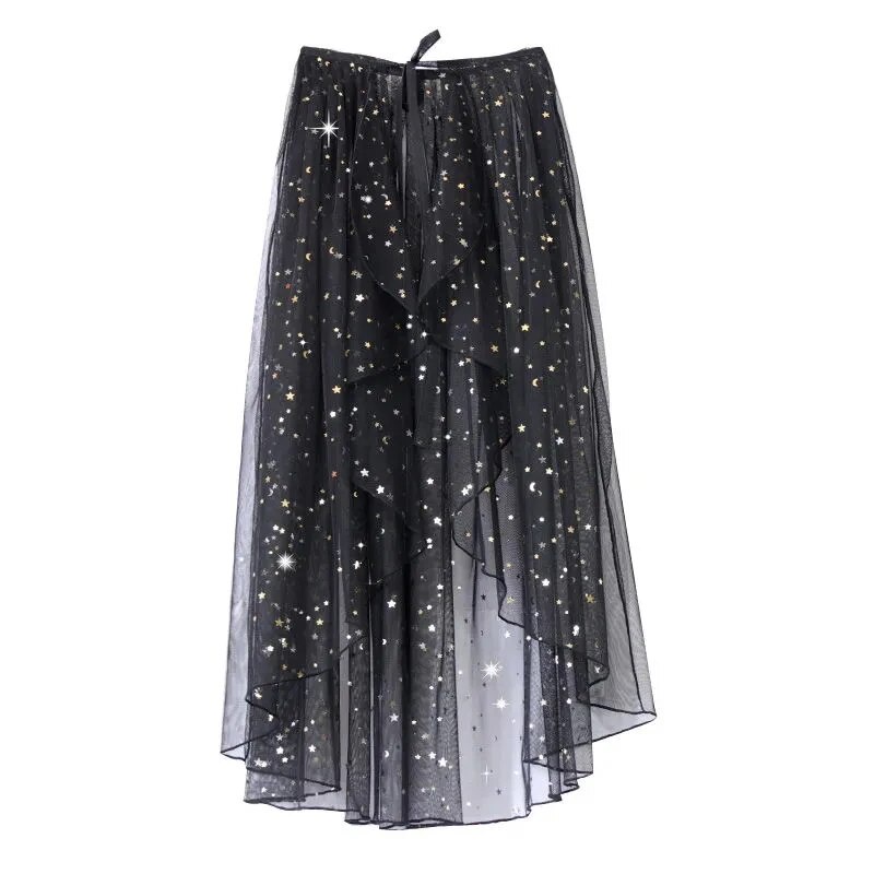 02o Detachable Overskirt White Black Shiny Star See-through Mesh Skirt ...