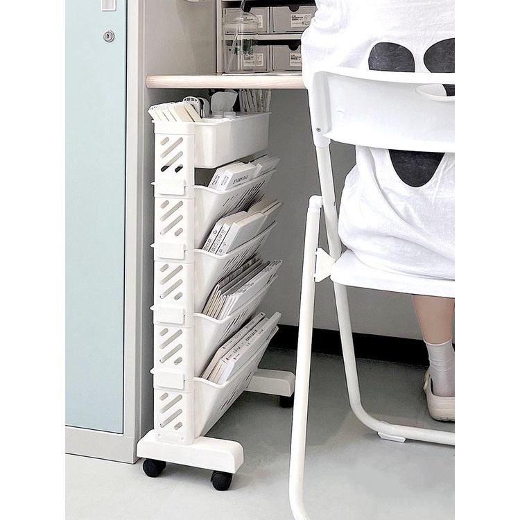 Desk storage rack bookshelf table side cart removable wheeled file book ...