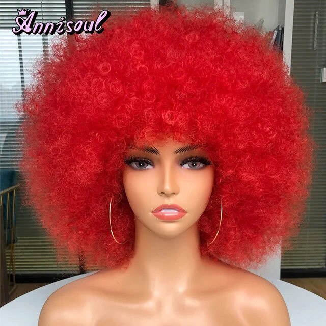 406 Short Afro Kinky Curly Wig with Bangs for Black Women Synthetic
