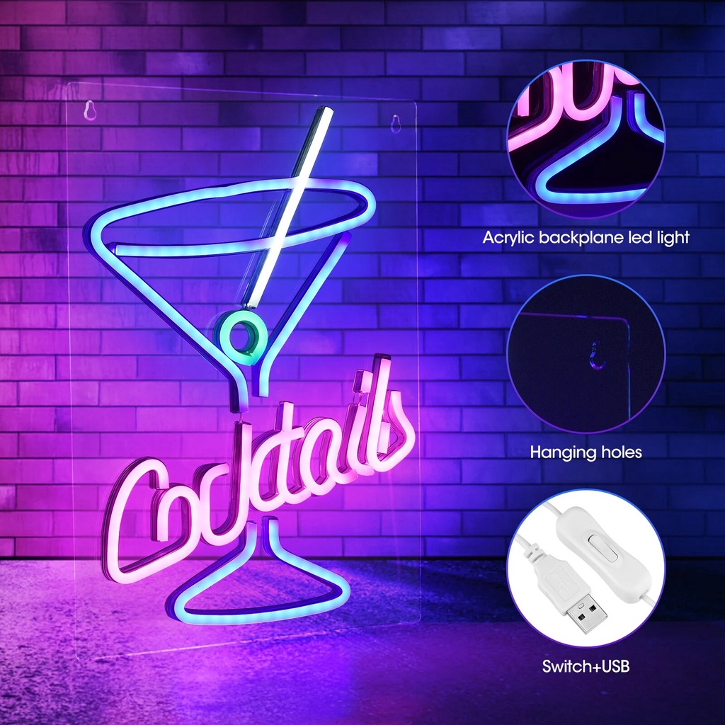 Neon Sign Bar Neon Sign Cocktail Glass Neon Light Sign For Wall Decor