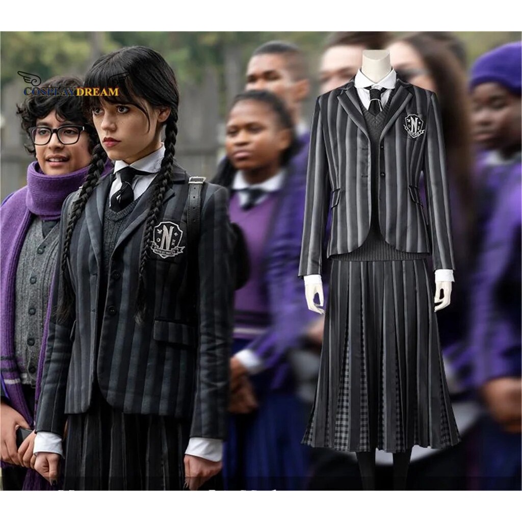 96n Wednesday Addams Cosplay Costume Nevermore Academy uniform Black ...