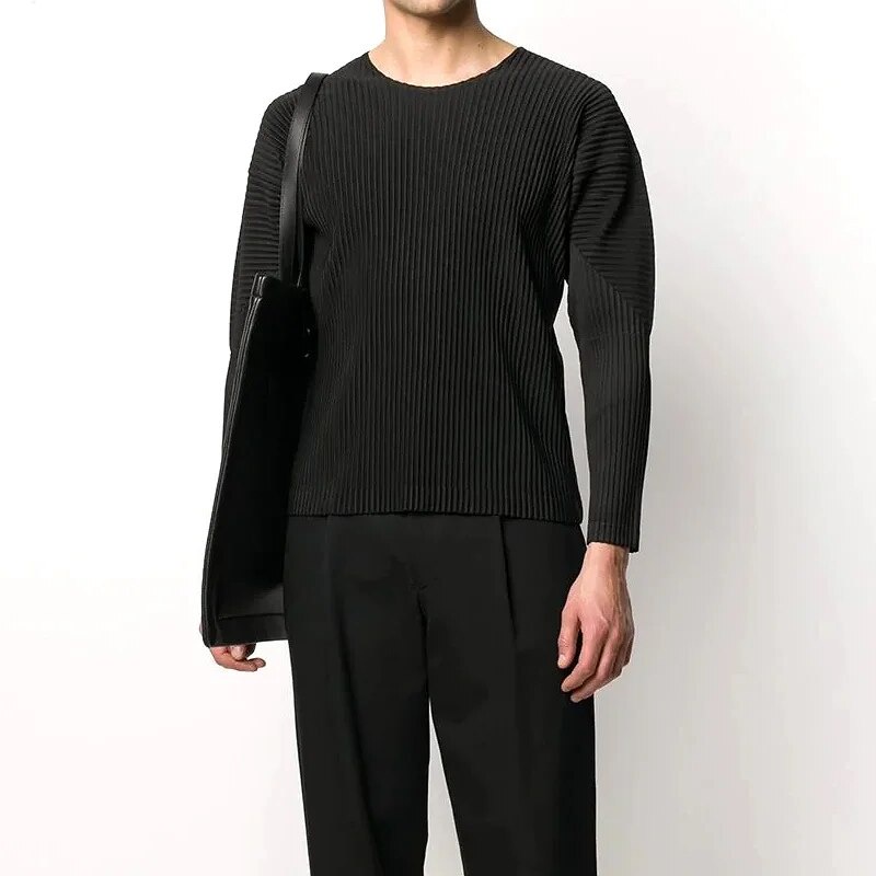 56Q Plisse Issey Miyake Homme Pleated Fabric Top Pleat Loose Round Neck ...