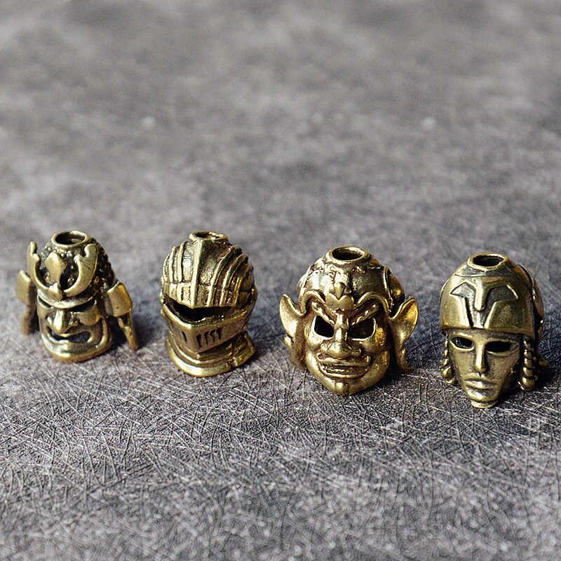 Brass Samurai Helmet Knife Beads Umbrella Rope Pendant Bat head Key ...