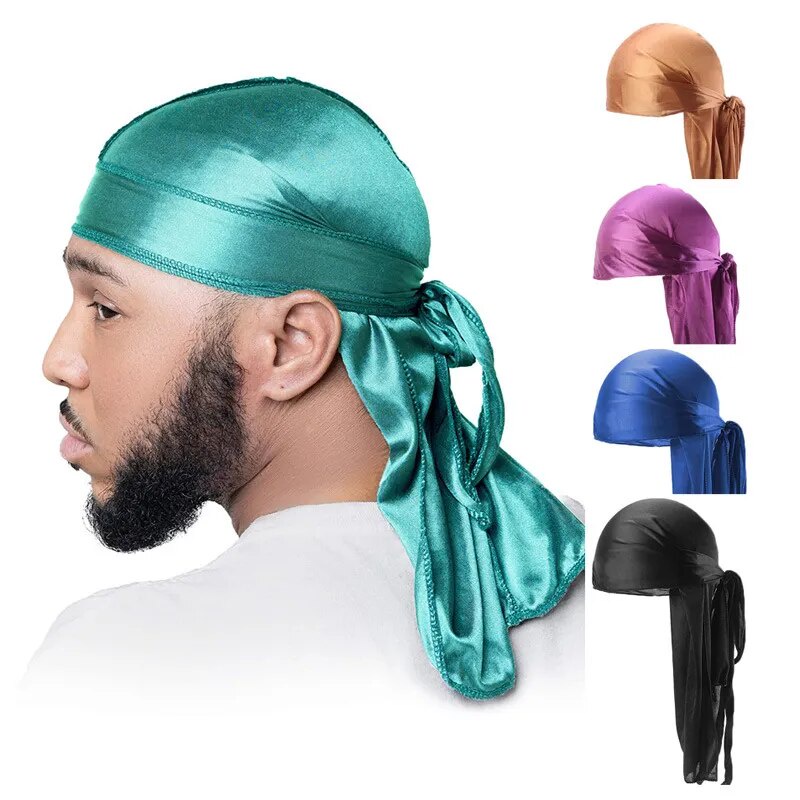 Durag Long Tail Silky Scarf Muslim Doo Rag Pirate Hat Durag Chemo Caps ...