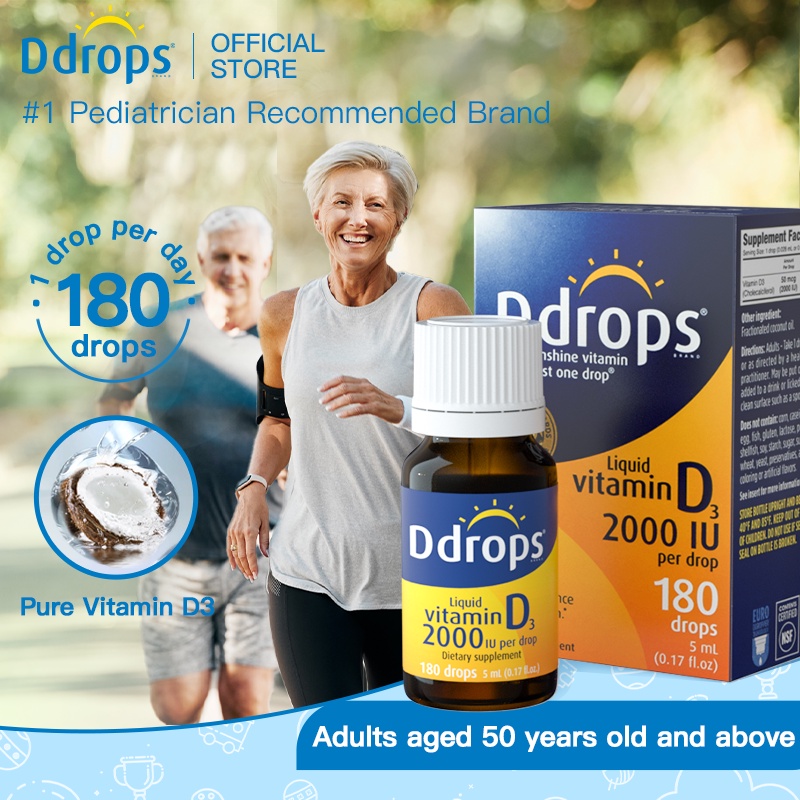 Ddrops Vitamin D3 2000 IULiquid Vitamin D for Elderly Boosts resistance and immune No Large