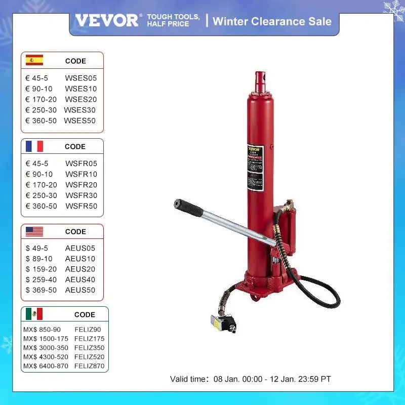 Vevor Hydraulicpneumatic Long Ram Jack 8 Tons17363 Lbs Capacity With Single Piston Pump And 8323