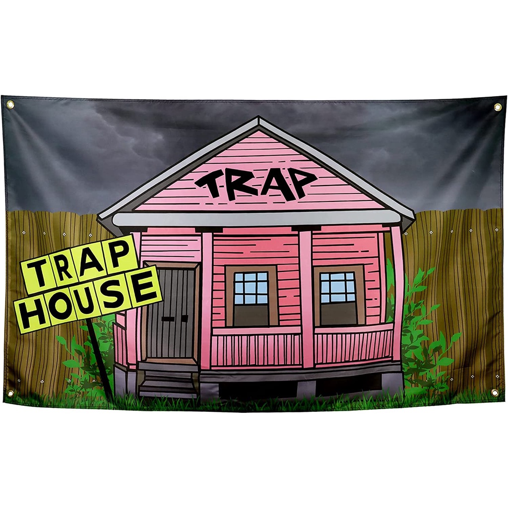 Trap House Flag Funny Cool Flags for Room Guys Wall Meme Flags Banner 3x5 Ft College Dorm