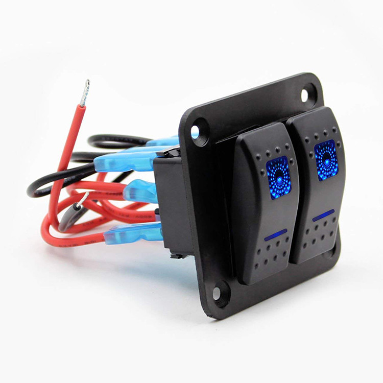 PreWired 2 Gang Rocker Switch Panel for 12V/24V Automotive Cars Marine
