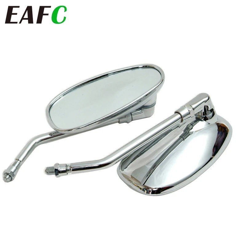 1pair 10mm Motorcycle Mirror Chrome Oval Retro Rearview Side Mirrors E