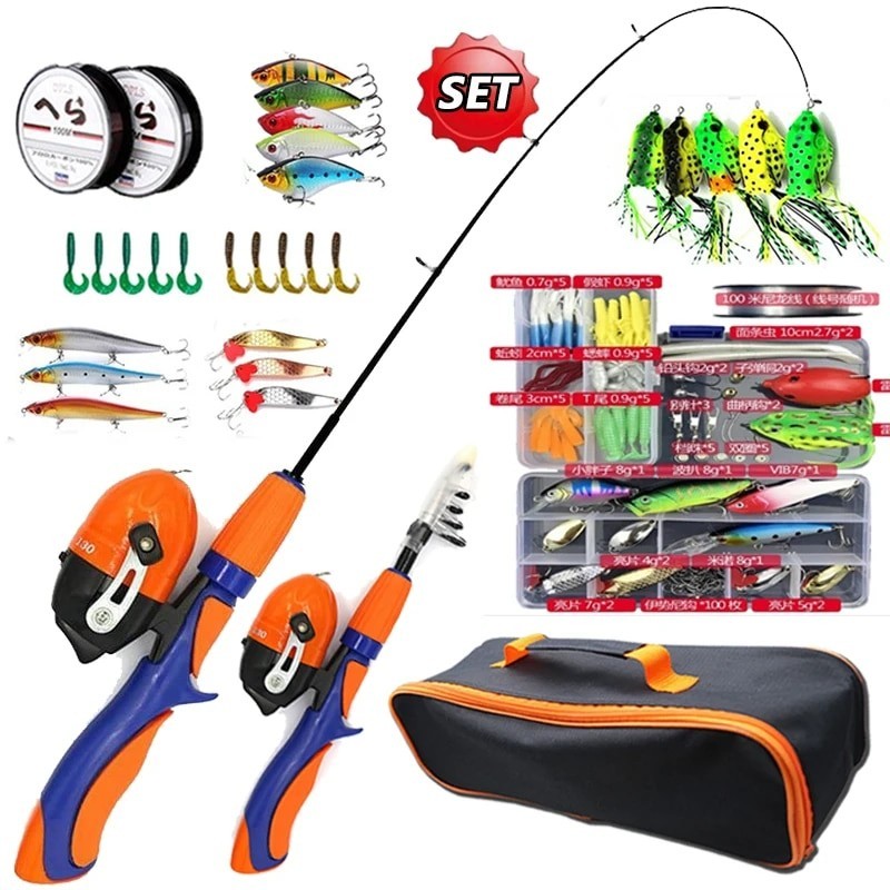 ️Fishing Rod Full Kits 1.3M Telescopic Spinning Reel Baits Lure Set