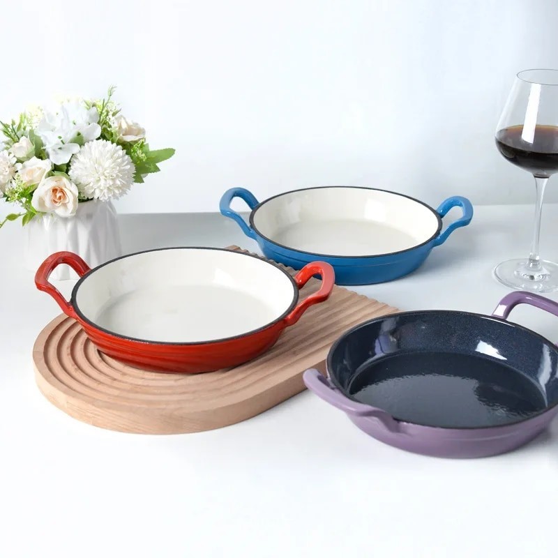 2024.COD Iron Enameled Stovetop Dual Pan Pan 20cm Fried Cast Handle ...