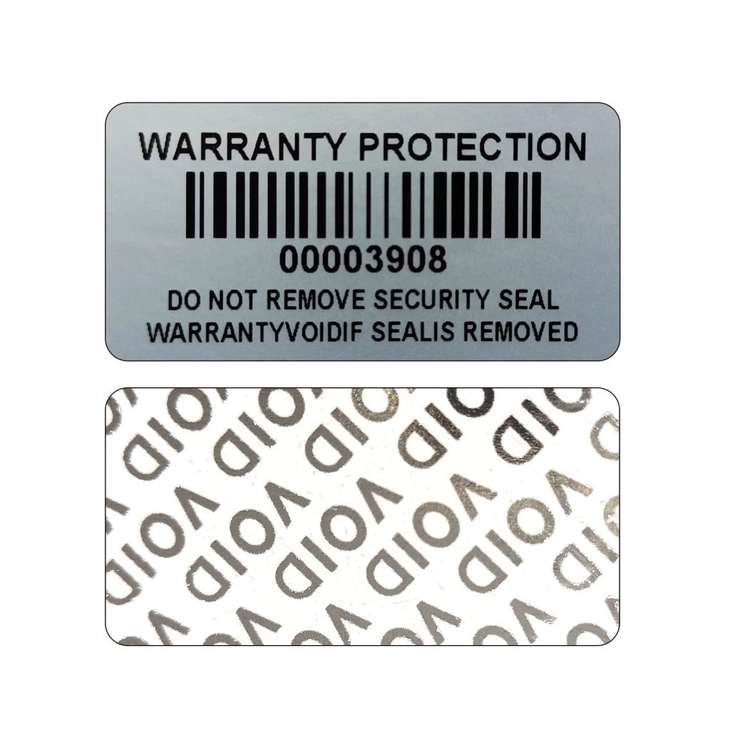 Bar code warranty void stickers Dumb silver PET security labels with ...