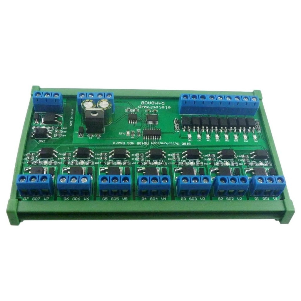 LABDIP Elektronische Teile DC 12V 24V 8 isolierte Eingänge und 8 Ausgänge DIN35 C45 Rail Box UART RS485 Relaismodul Modbus RTU Steuerschalterplatine Teile & Ersatzteile (Size : DC 24V with Box