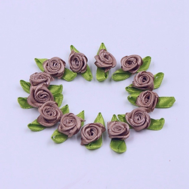 50pcs Mini Satin Ribbon Flowers Silk Rose Head Ribbon DIY Wedding Bow ...