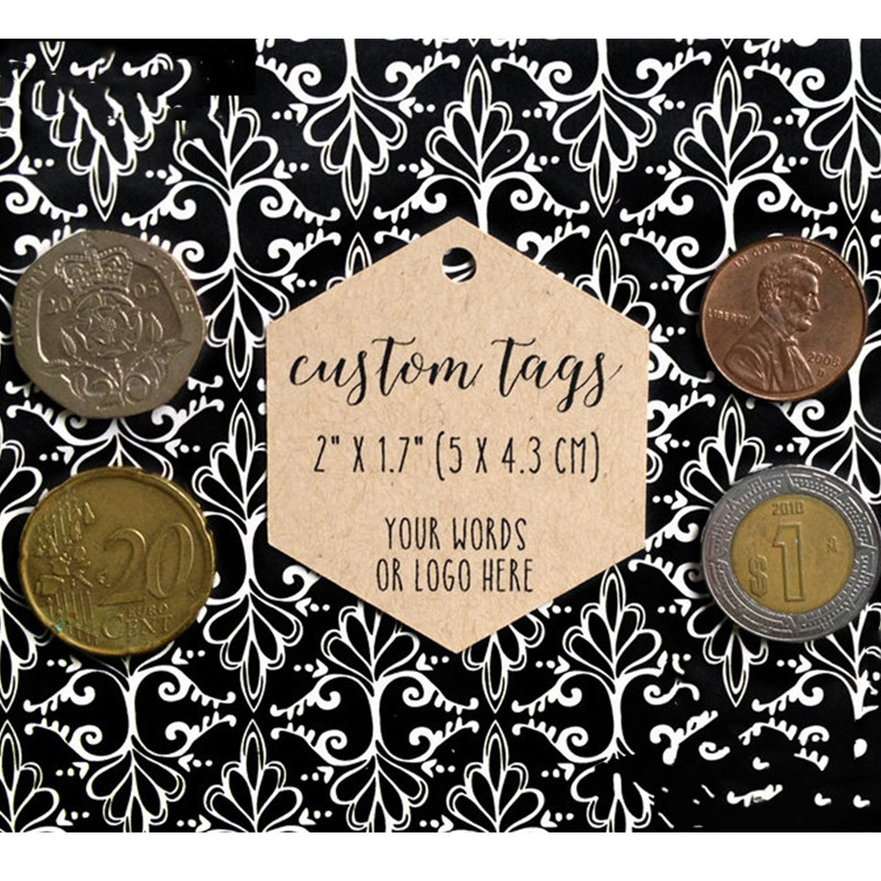 50 custom hexagon tags with your words or logo 2\