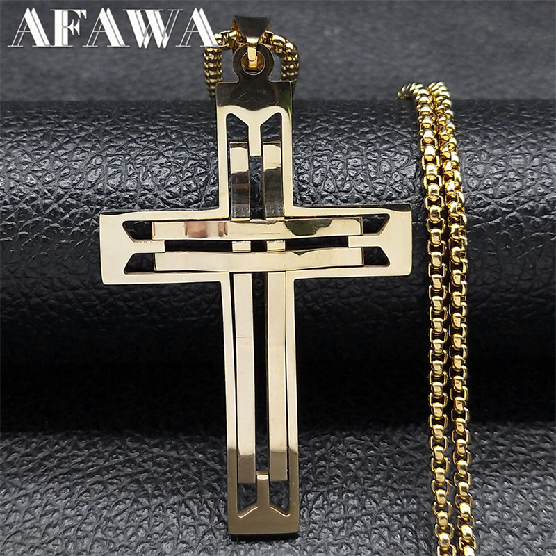 ⚕Hip Hop Jesus Cross Big Pendant Necklace for Men Stainless Steel Gold ...