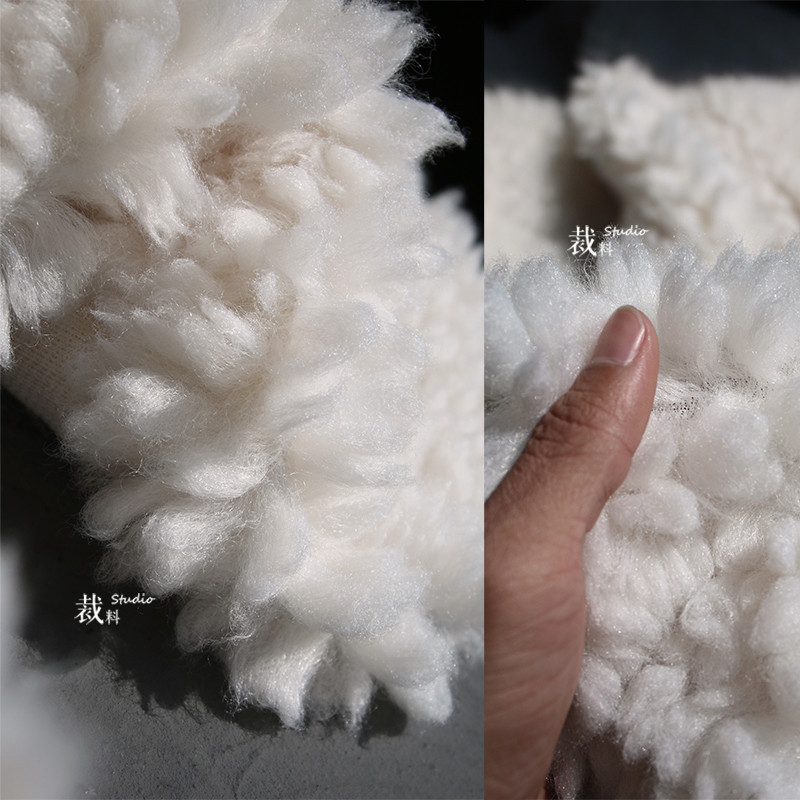 ♟Large cotton grain wool heavy texture plush fabric thickened beige ...