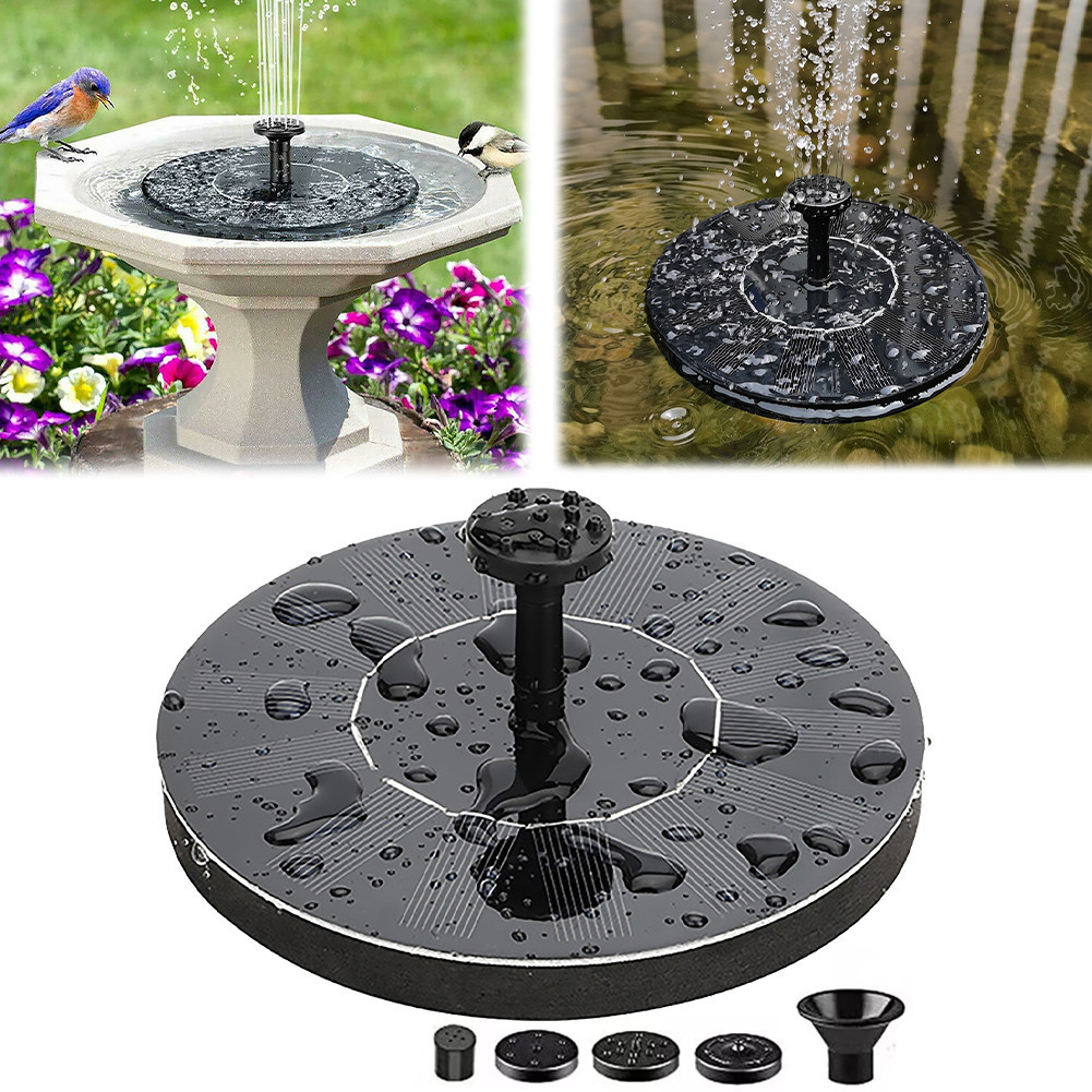 ☽1W Solar Fountain Pump with 6 Nozzles Solar Powered Floating Birdbath