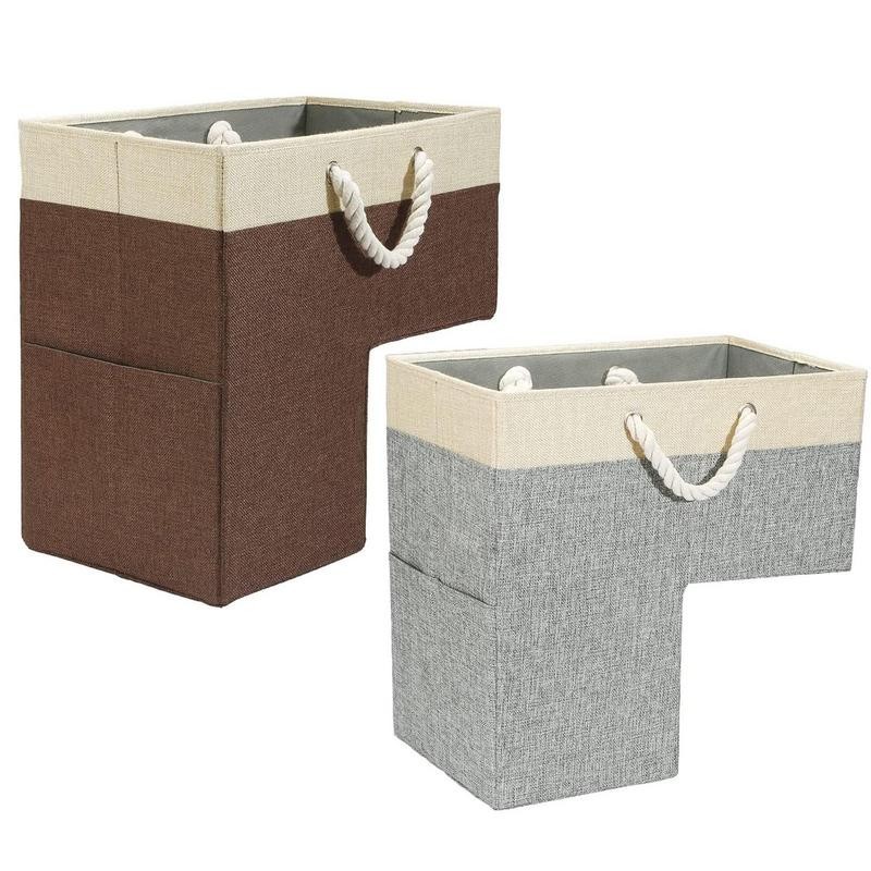 ☑Stair Basket With Leather Handle For Carpeted Stairs Clothes Hamper L