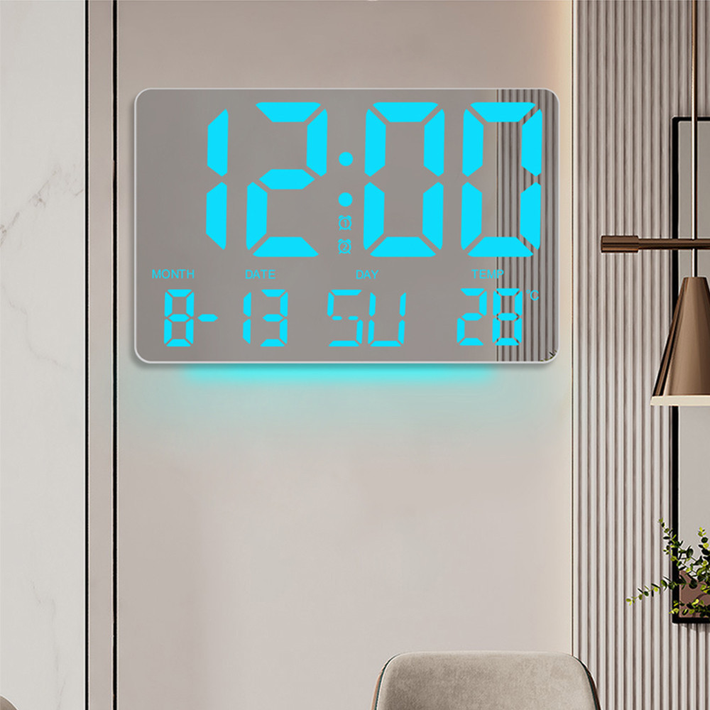 TS-5310 Digital RGB Wall Clock Large Screen Mirror Alarm Clock 5 Gear ...
