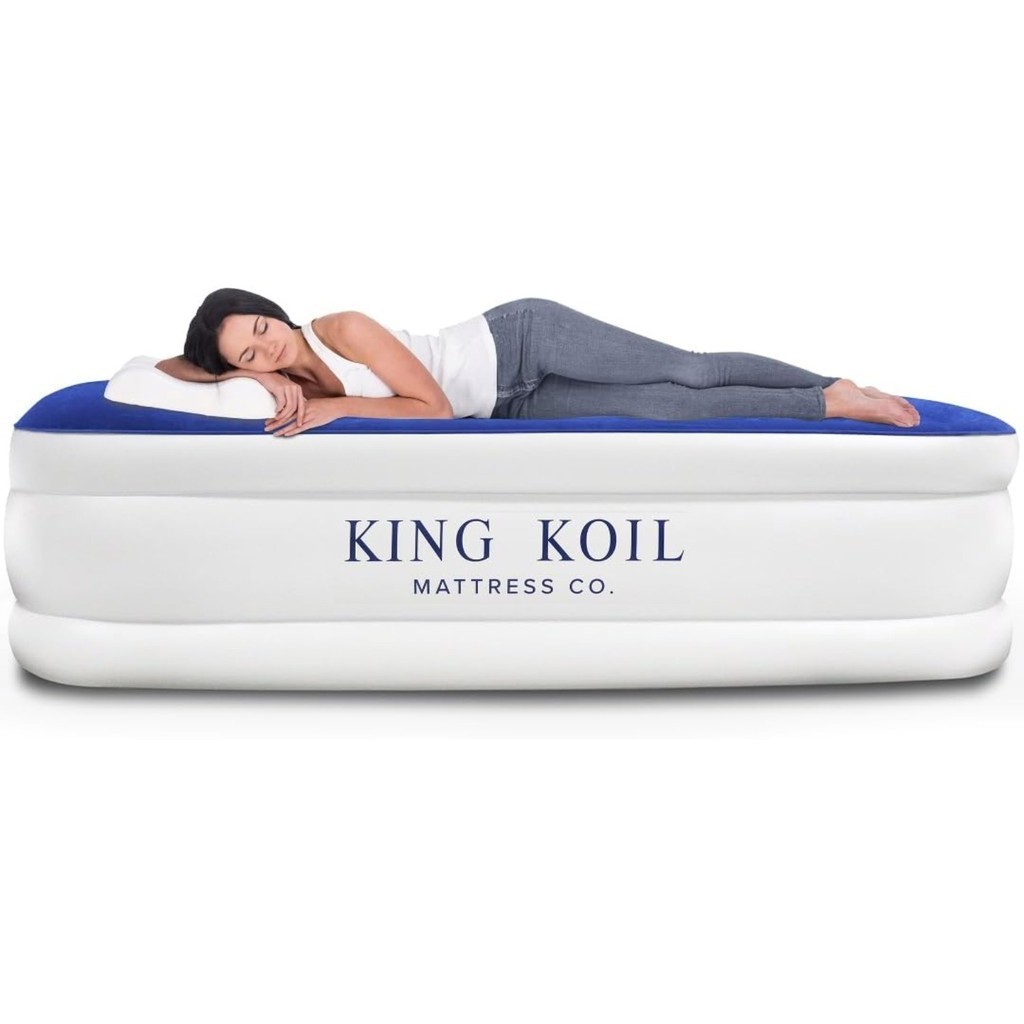 웃King Koil Plush Pillow Top Twin Air Mattress with Builtin HighSpeed