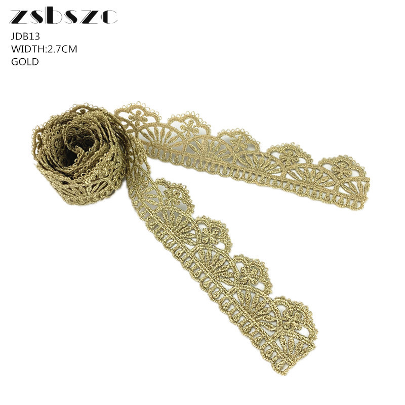유2.7CM Width 5Yards Gold Lace Ribbon Trim Glitter Crocheted Knitting ...