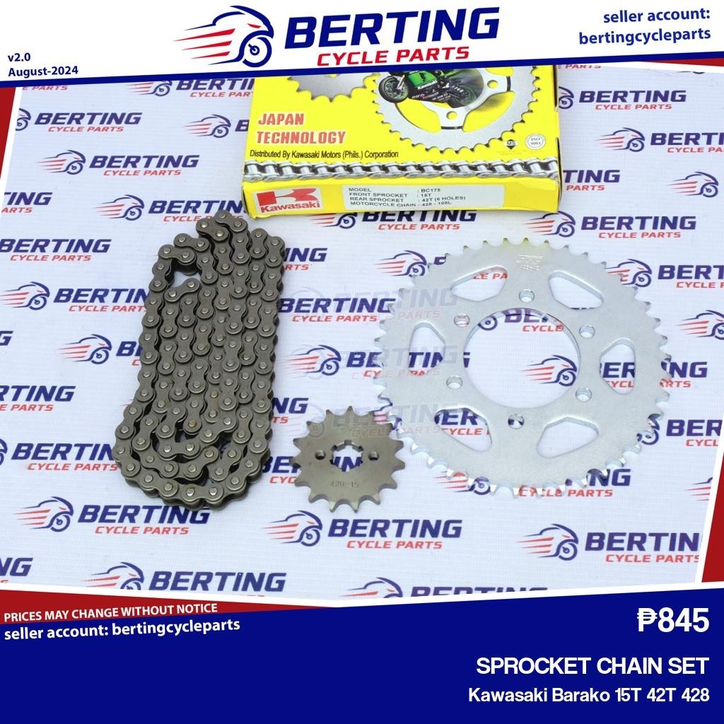 SPROCKET CHAIN SET Kawasaki Barako 15T 42T 428 Genuine RKM428108X1542T ...