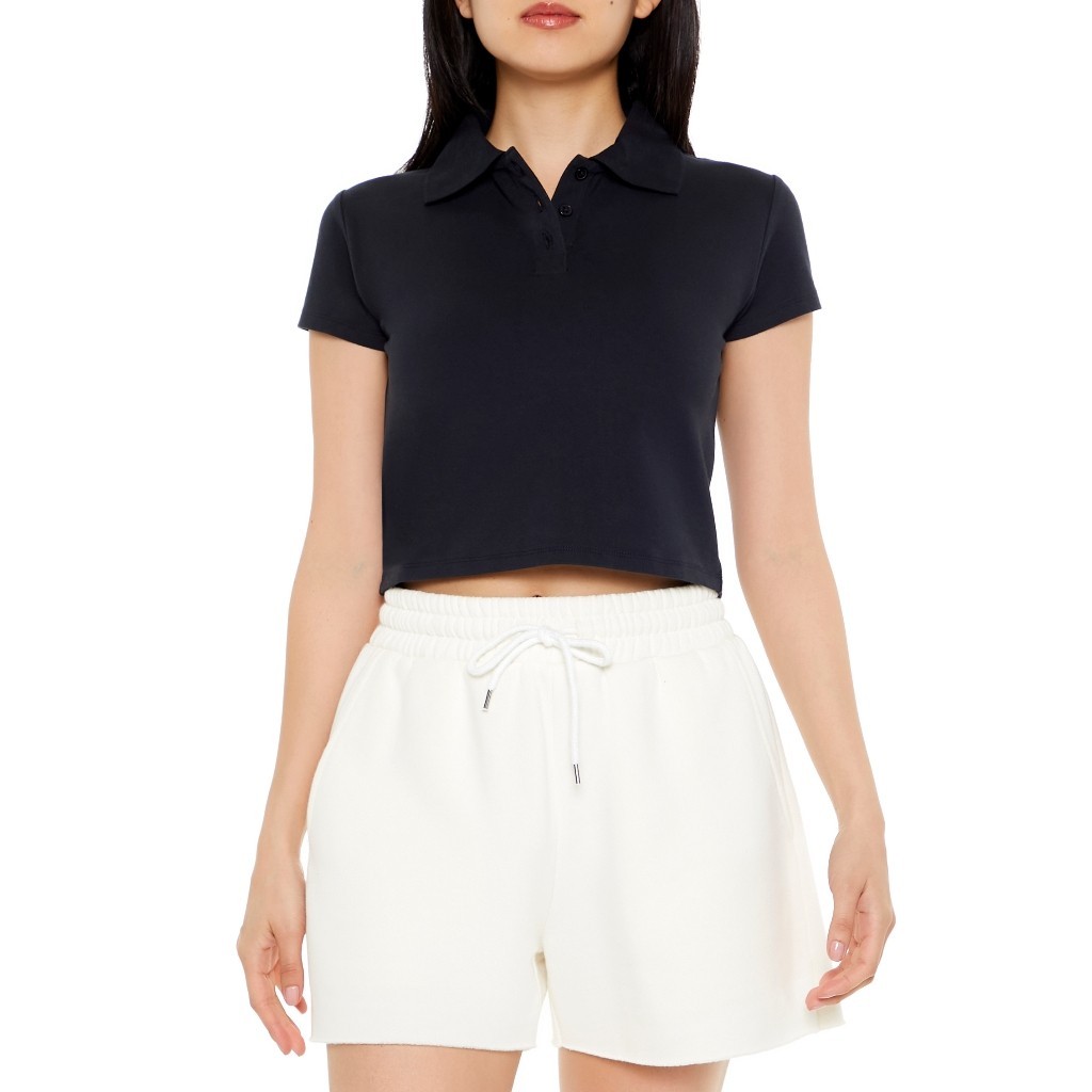Forever 21 Women's Pique Knit Cropped Polo Shirt | Shopee Philippines