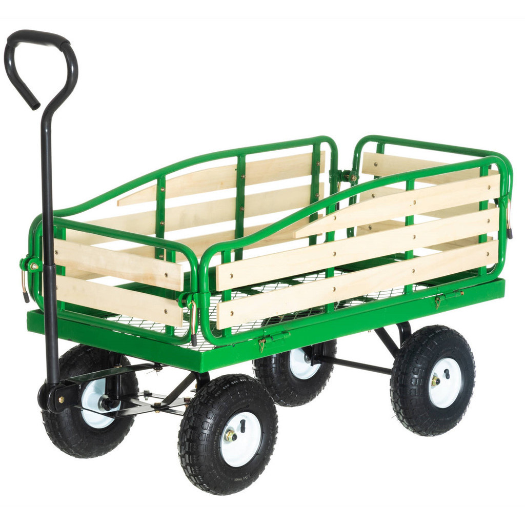 Utility Wagon Trolley Garden Cart Hand Truck Cart with Wooden Railing ...
