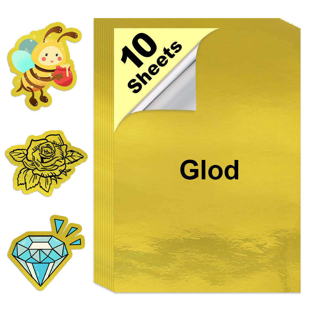 ☠10 Sheets Gold Color Printable Vinyl Sticker Paper A4 Paper 210*297mm
