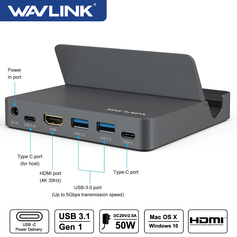 Wavlink Aluminum USB Docking Station USB 3.1 Gen 2 Type C Display with ...
