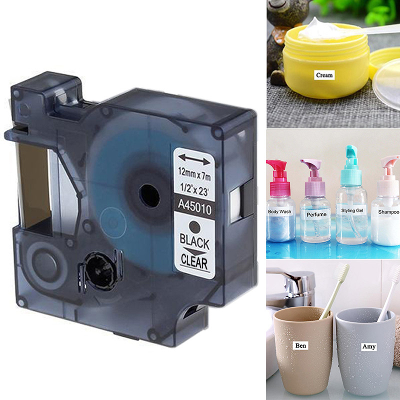 ♚New D1 Tape Cartridge 45010 Black/Clear 12mmx7m For DYMO Label Manager