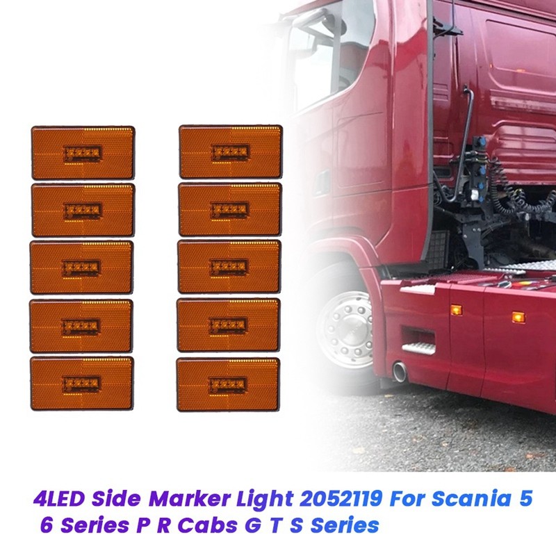 ⊰10Pcs 24V Truck 4LED Side Marker Light 2052119 For Scania 5 6 Series P ...
