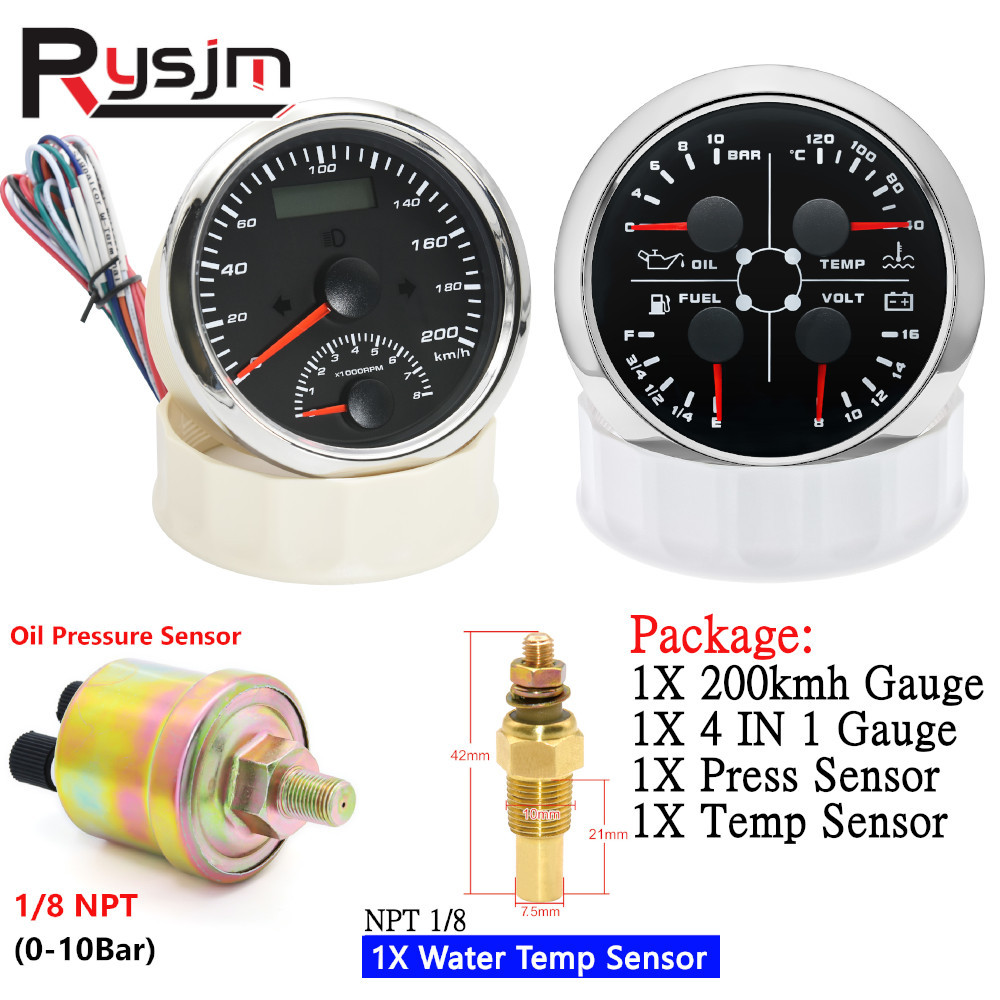 85mm Gauge Set 200KMH GPS Speedometer With 0-8000RPM + 4 in 1 Gauge ...