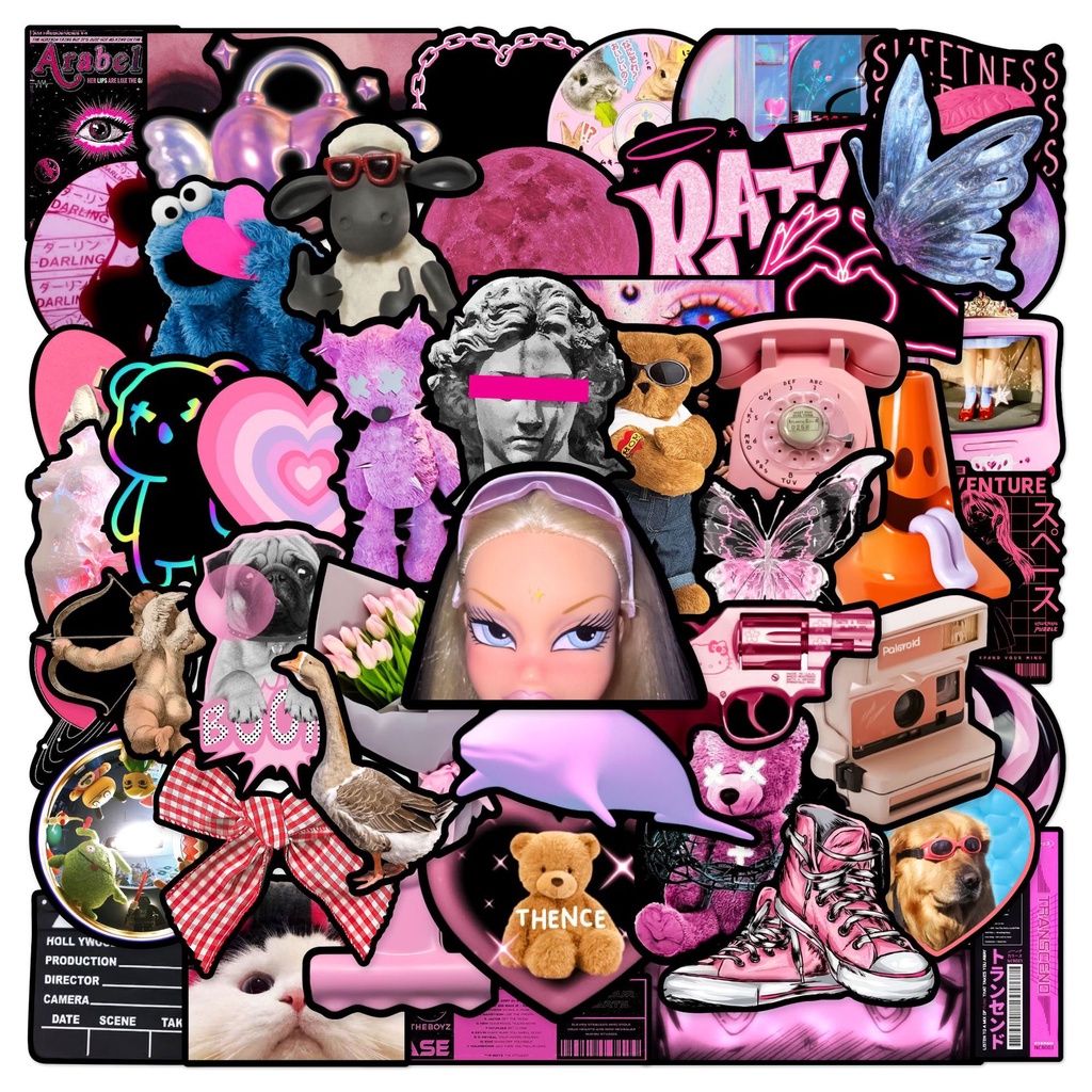 10/30/50Pcs Pink Cartoon Girl Cute Stickers Aesthetic Laptop Graffiti ...