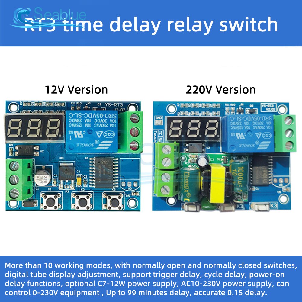 12V 220V 8A Delay Relay Module Timing Poweron Poweroff Delay Switch