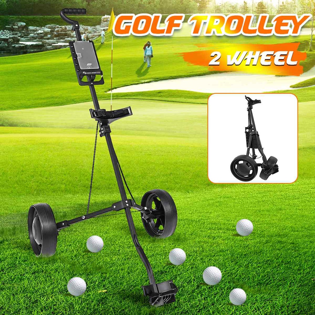 60e Golf Pull Cart Iron Black Adjustable Golf Trolley Cart 2 Wheels