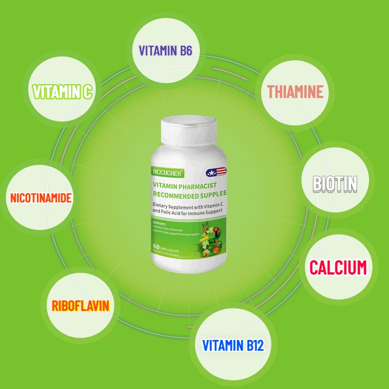 Vitamin B Complex with Vitamin C and Folate B12, B1, B2, B3, Vitamin B5 Pantothenic Acid, B6