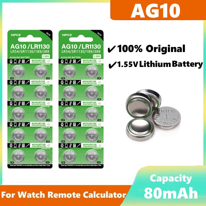 baterya ng bateryabatteryAG10 Button Cell LR1130 389A 189 389 SR54 LR54 ...