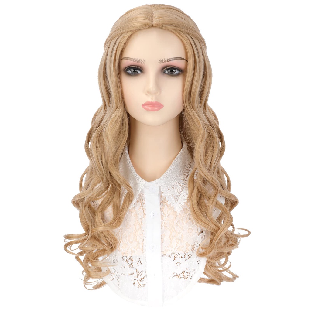 ☑♟shangzi Long White Ash Blonde Cosplay Wigs Women Curly Body Wave Halloween Party Synthetic 