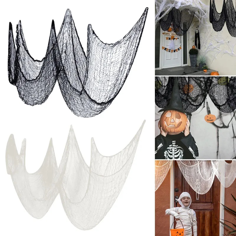 ⚜2m 4m Giant Spider Web Halloween White Black Stretch Cobweb For