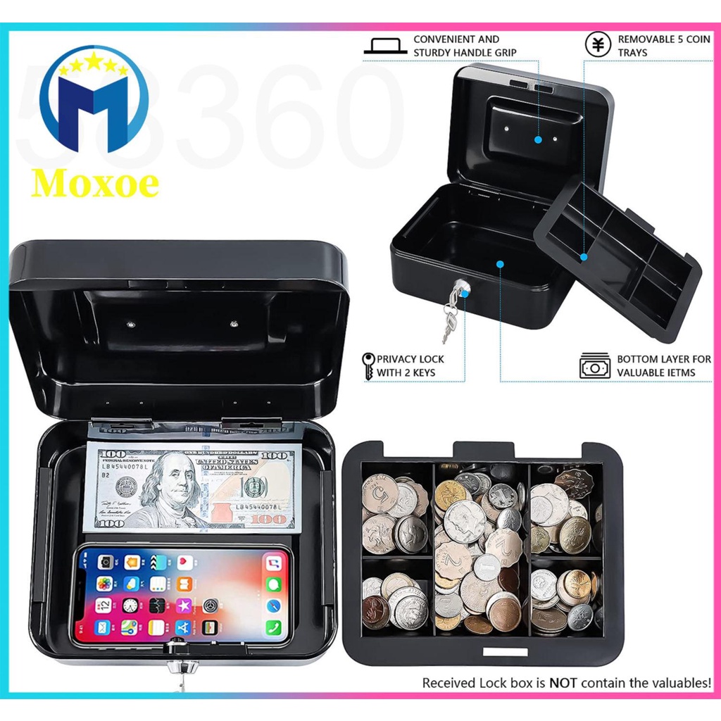 S203 Steel Cash Box Safe with Key Lock,Money Safe Box